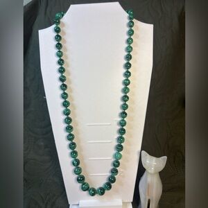 Genuine Malachite Bead Necklace – 22” Polished Green Gemstone Strand